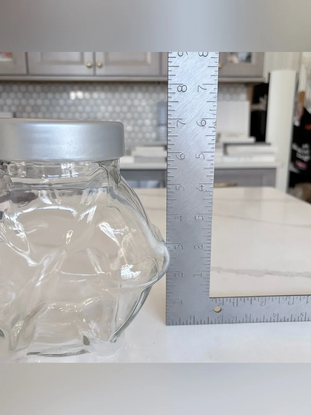 VTG 1998 IKEA FÖRVAR Clear Glass Storage Jar in Silver Grey Plastic Lid 61 Oz